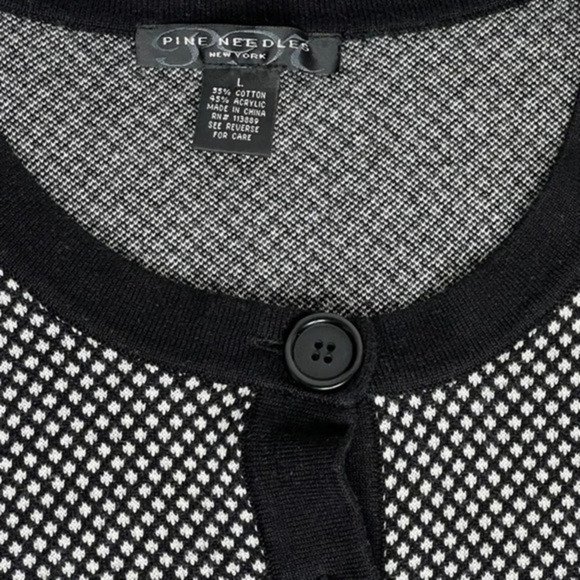 Vintage Pine Needles Black White 3/4 Sleeve Cardigan Size Large - Picture 9 of 9